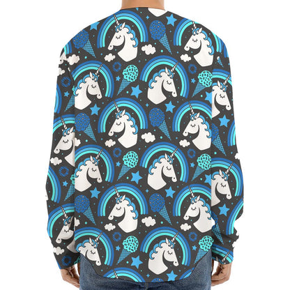 Blue Rainbow Unicorn Pattern Print Long Sleeve Baseball Jersey