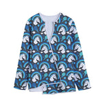 Blue Rainbow Unicorn Pattern Print Long Sleeve Short Coat