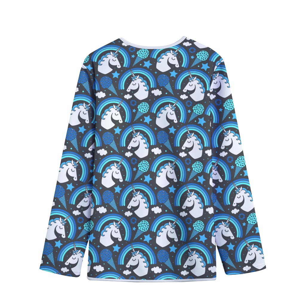 Blue Rainbow Unicorn Pattern Print Long Sleeve Short Coat