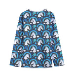 Blue Rainbow Unicorn Pattern Print Long Sleeve Short Coat
