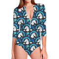 Blue Rainbow Unicorn Pattern Print Long Sleeve Swimsuit