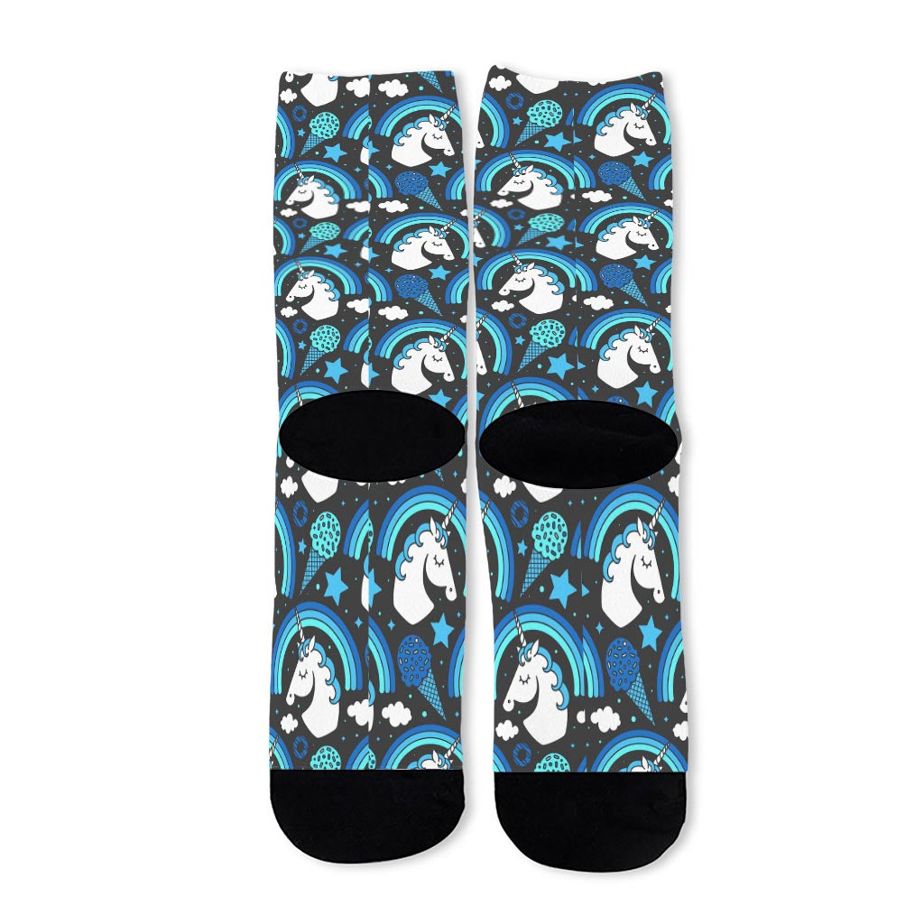 Blue Rainbow Unicorn Pattern Print Long Socks