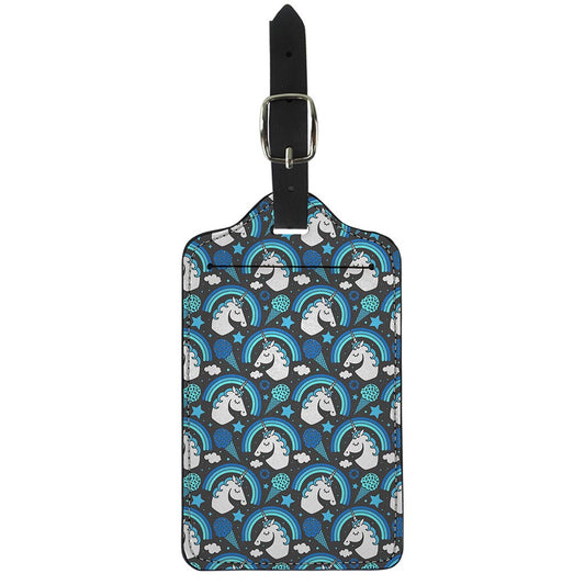 Blue Rainbow Unicorn Pattern Print Luggage Tag