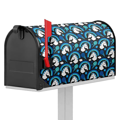 Blue Rainbow Unicorn Pattern Print Mailbox Cover