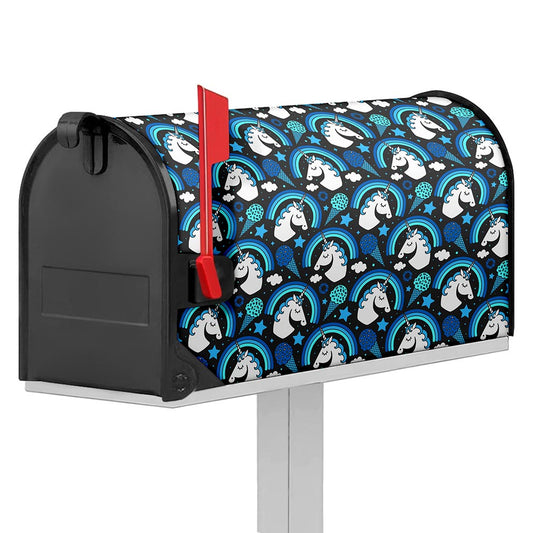 Blue Rainbow Unicorn Pattern Print Mailbox Cover