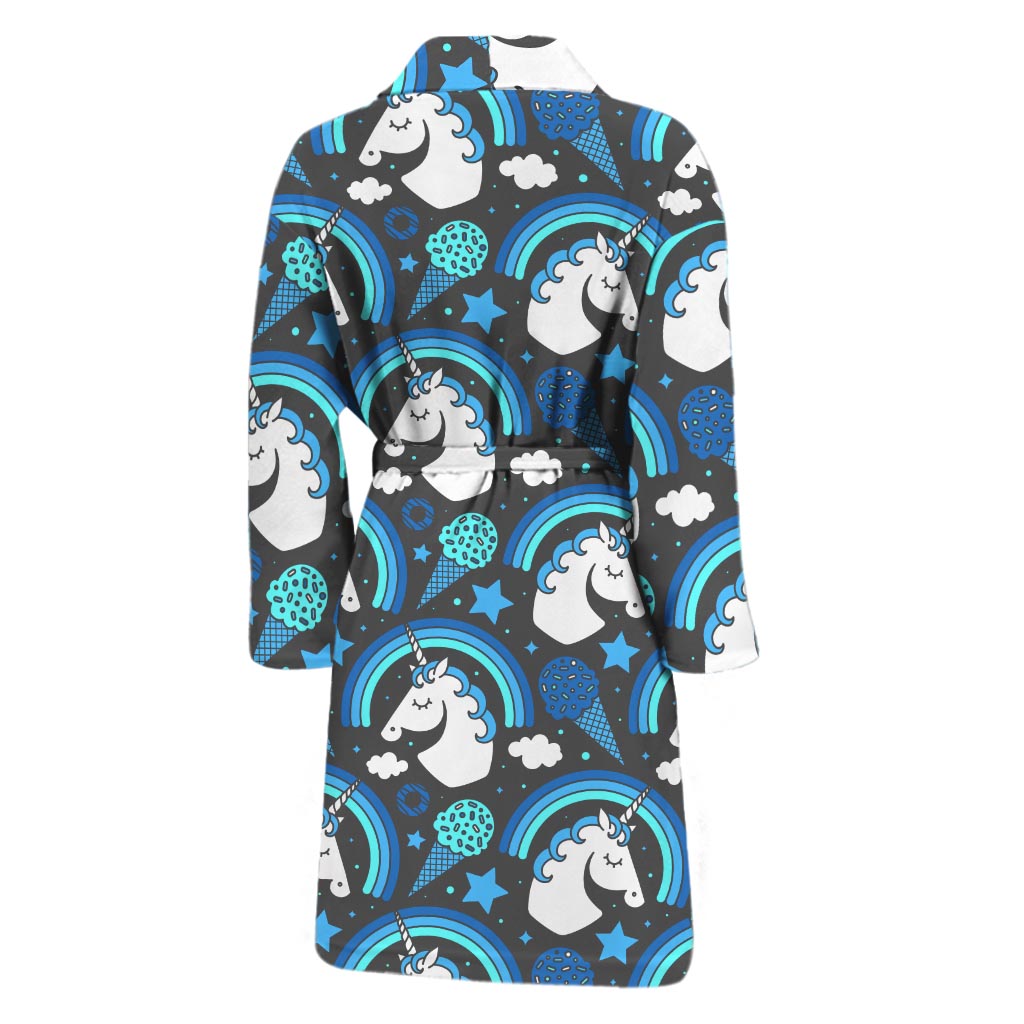 Blue Rainbow Unicorn Pattern Print Men's Bathrobe