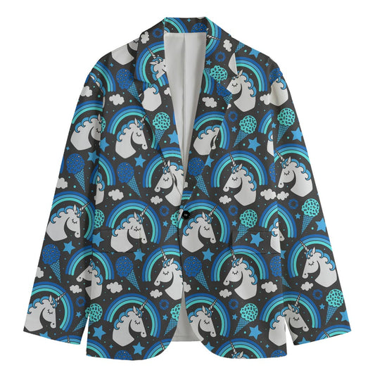 Blue Rainbow Unicorn Pattern Print Men's Blazer