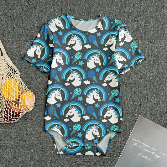 Blue Rainbow Unicorn Pattern Print Men's Bodysuit