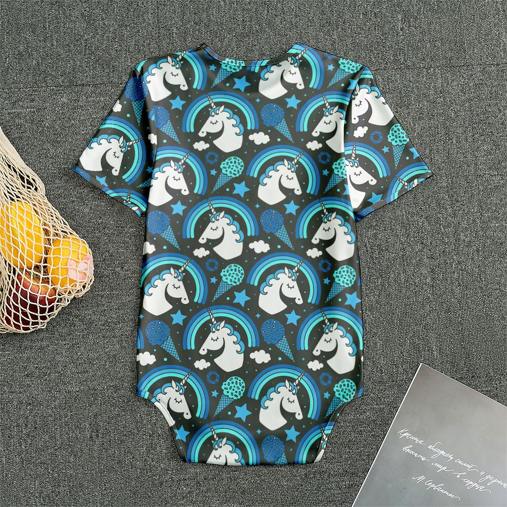 Blue Rainbow Unicorn Pattern Print Men's Bodysuit