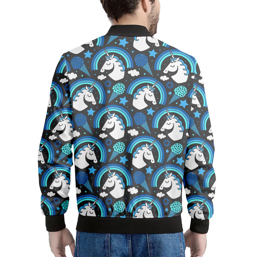 Blue Rainbow Unicorn Pattern Print Men's Bomber Jacket