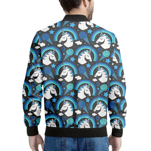 Blue Rainbow Unicorn Pattern Print Men's Bomber Jacket