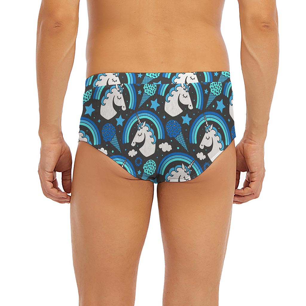 Blue Rainbow Unicorn Pattern Print Men's Briefs