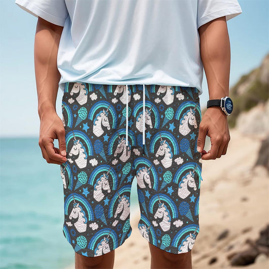 Blue Rainbow Unicorn Pattern Print Men's Cargo Shorts