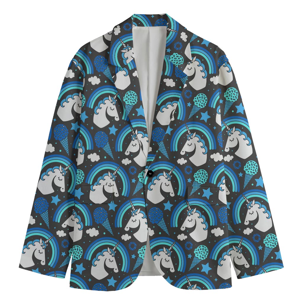 Blue Rainbow Unicorn Pattern Print Men's Cotton Blazer