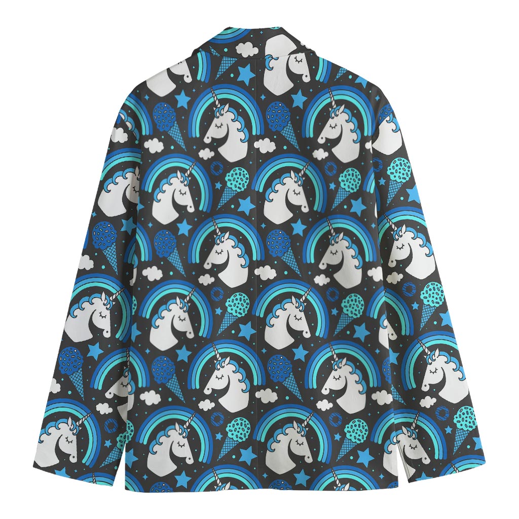 Blue Rainbow Unicorn Pattern Print Men's Cotton Blazer