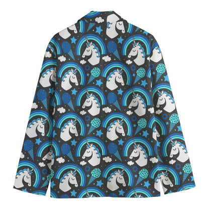 Blue Rainbow Unicorn Pattern Print Men's Cotton Blazer