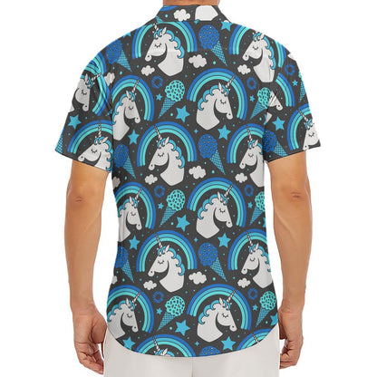 Blue Rainbow Unicorn Pattern Print Men's Deep V-Neck Shirt