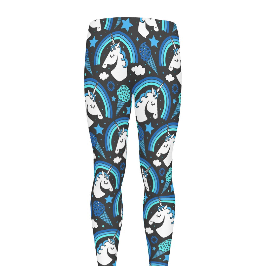 Blue Rainbow Unicorn Pattern Print Men's leggings
