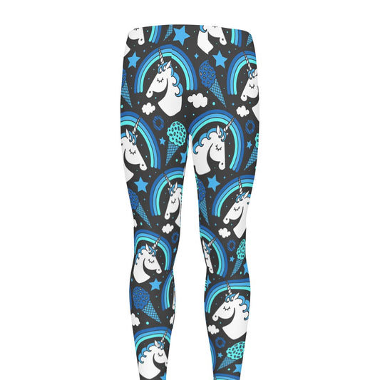 Blue Rainbow Unicorn Pattern Print Men's leggings