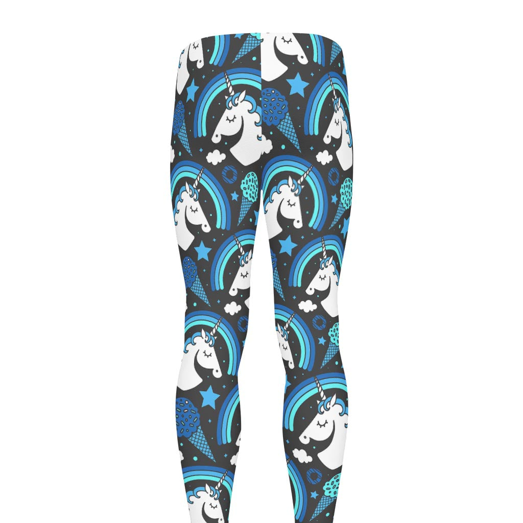 Blue Rainbow Unicorn Pattern Print Men's leggings