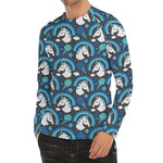 Blue Rainbow Unicorn Pattern Print Men's Long Sleeve Rash Guard