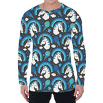 Blue Rainbow Unicorn Pattern Print Men's Long Sleeve T-Shirt
