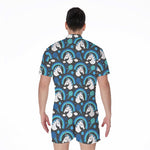 Blue Rainbow Unicorn Pattern Print Men's Rompers