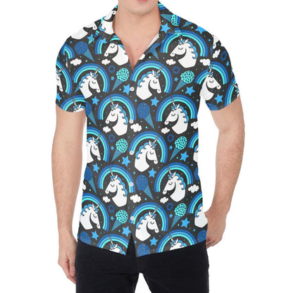 Blue Rainbow Unicorn Pattern Print Men's Shirt