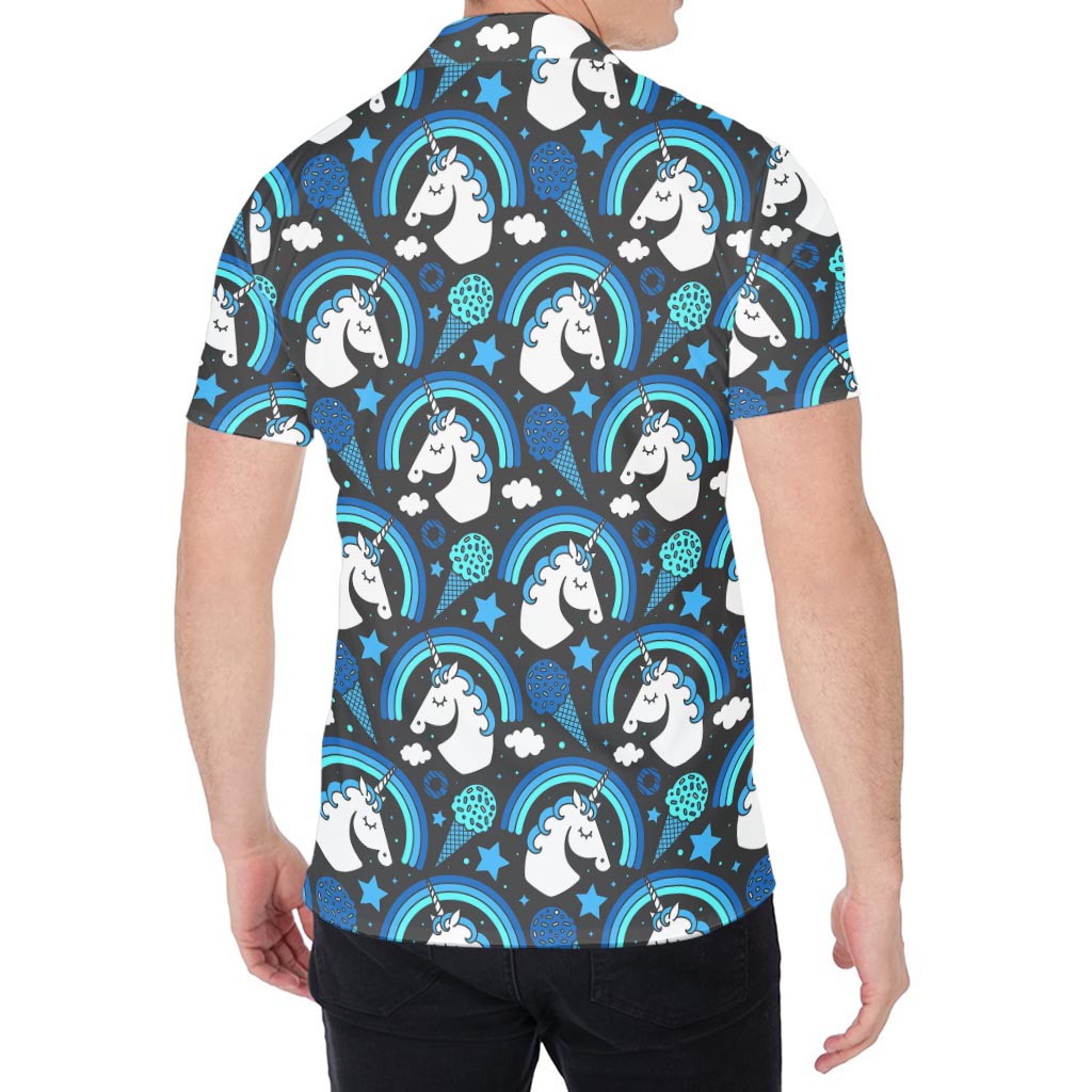 Blue Rainbow Unicorn Pattern Print Men's Shirt