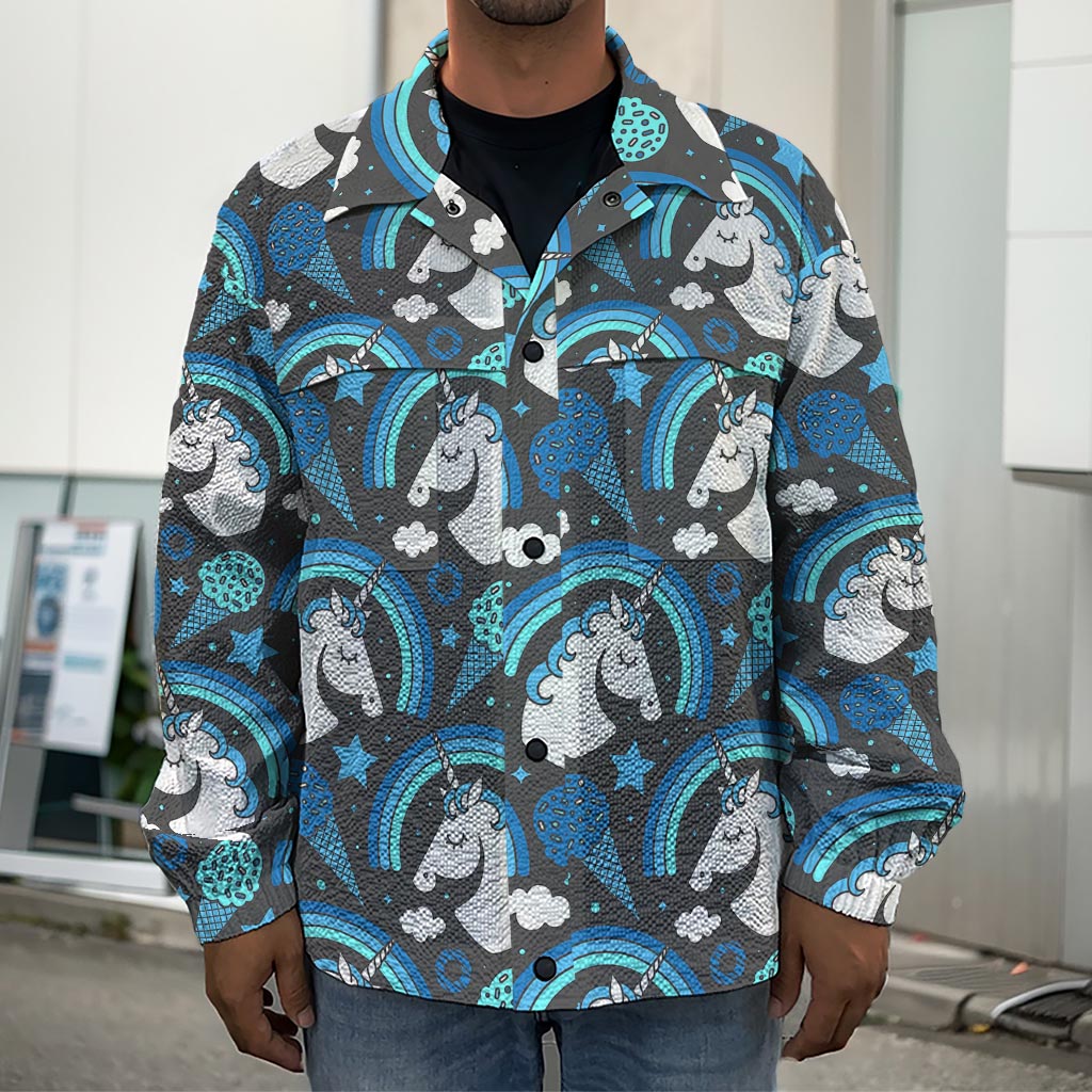 Blue Rainbow Unicorn Pattern Print Men's Shirt Jacket