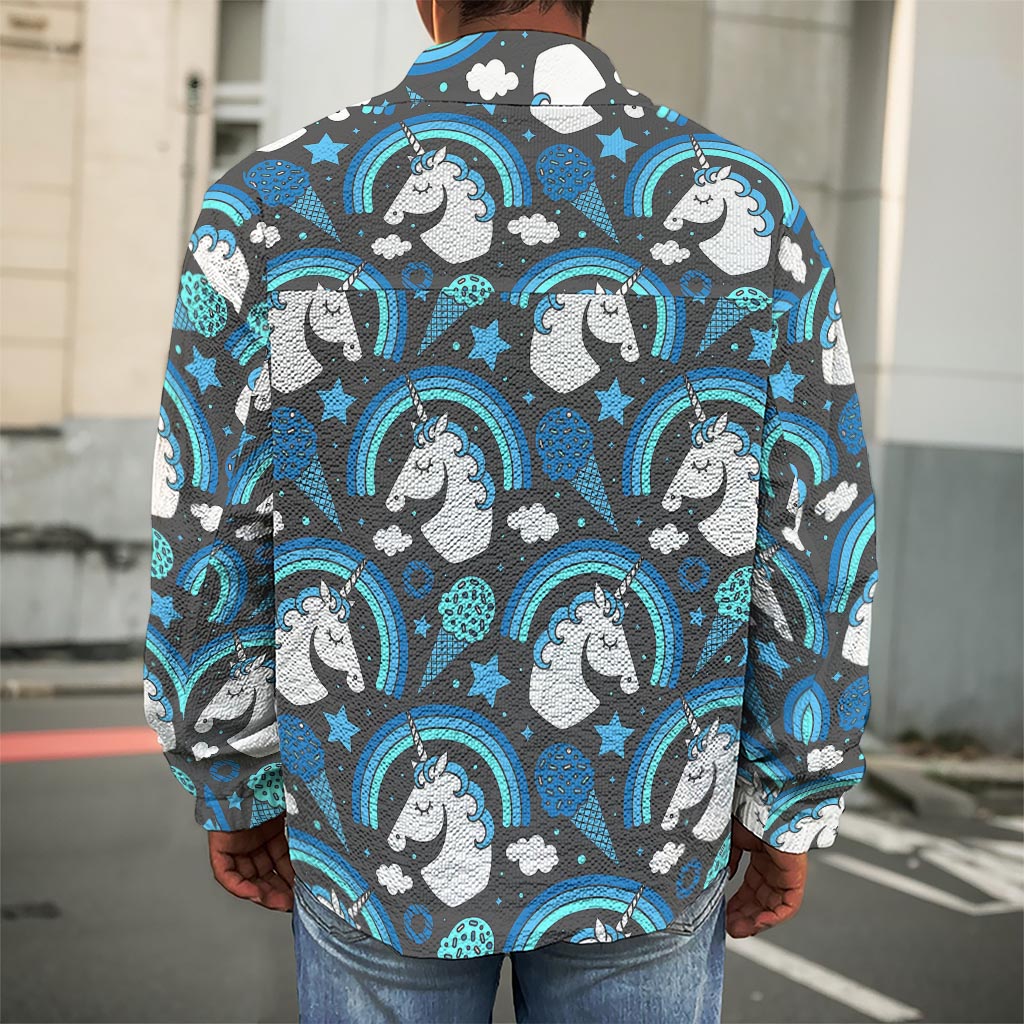 Blue Rainbow Unicorn Pattern Print Men's Shirt Jacket