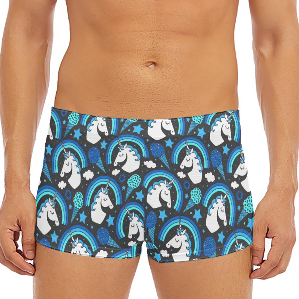 Blue Rainbow Unicorn Pattern Print Men's Short Boxer Briefs