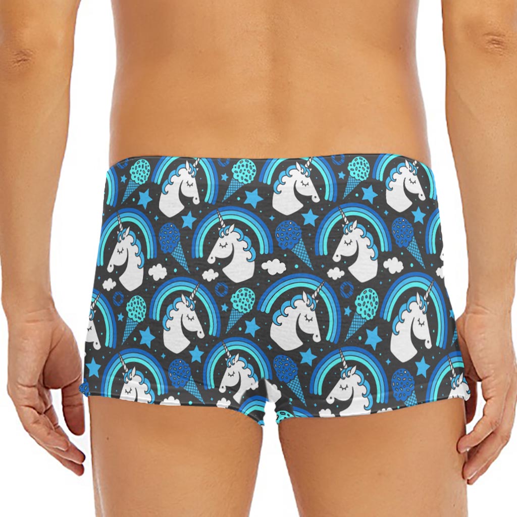 Blue Rainbow Unicorn Pattern Print Men's Short Boxer Briefs