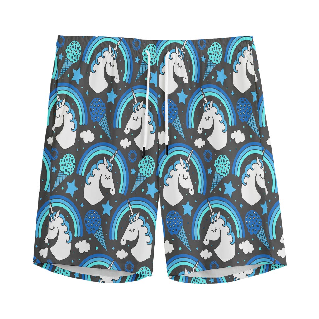 Blue Rainbow Unicorn Pattern Print Men's Sports Shorts