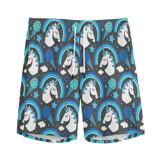 Blue Rainbow Unicorn Pattern Print Men's Sports Shorts