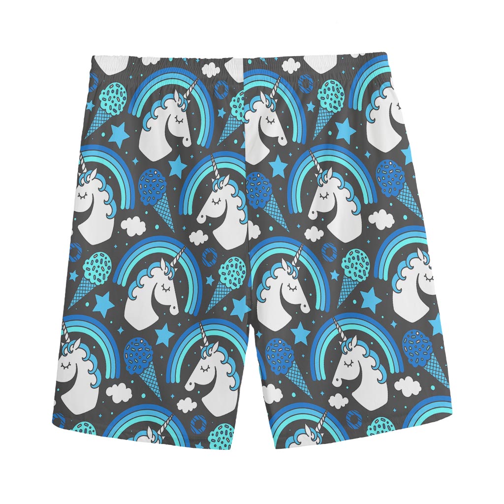 Blue Rainbow Unicorn Pattern Print Men's Sports Shorts