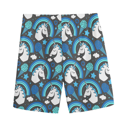 Blue Rainbow Unicorn Pattern Print Men's Sports Shorts