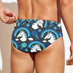 Blue Rainbow Unicorn Pattern Print Men's Swim Briefs