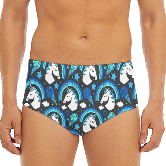 Blue Rainbow Unicorn Pattern Print Men's Triangle Swim Briefs