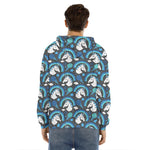 Blue Rainbow Unicorn Pattern Print Men's Velvet Pullover Hoodie