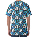 Blue Rainbow Unicorn Pattern Print Men's Velvet T-Shirt