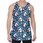 Blue Rainbow Unicorn Pattern Print Men's Velvet Tank Top