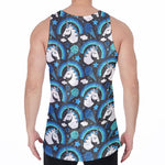 Blue Rainbow Unicorn Pattern Print Men's Velvet Tank Top