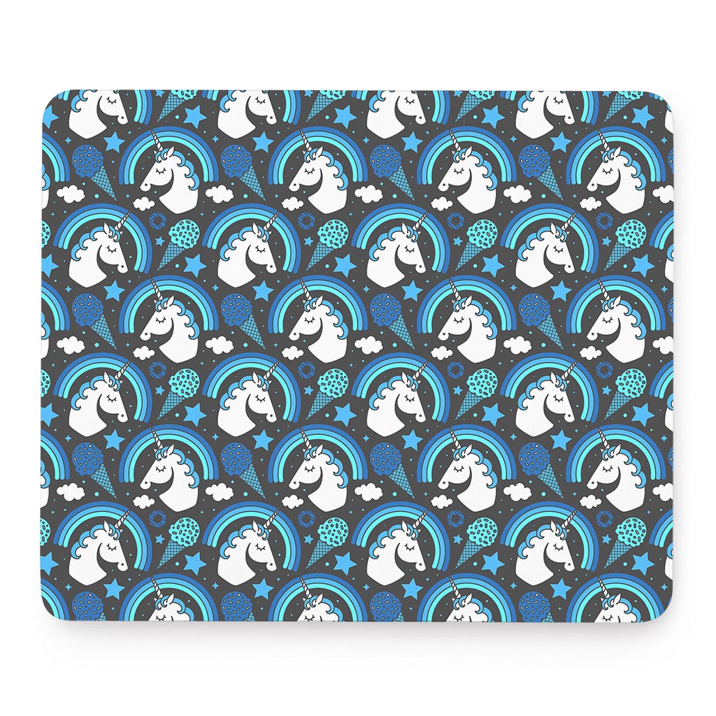 Blue Rainbow Unicorn Pattern Print Mouse Pad