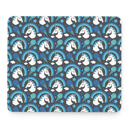 Blue Rainbow Unicorn Pattern Print Mouse Pad