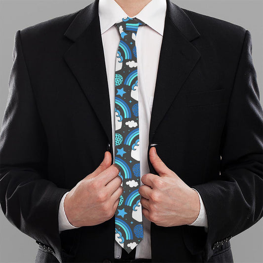 Blue Rainbow Unicorn Pattern Print Necktie