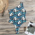 Blue Rainbow Unicorn Pattern Print One Shoulder Bodysuit