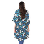 Blue Rainbow Unicorn Pattern Print Open Front Beach Cover Up
