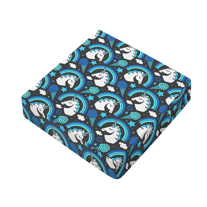 Blue Rainbow Unicorn Pattern Print Outdoor Seat Cushion Cover