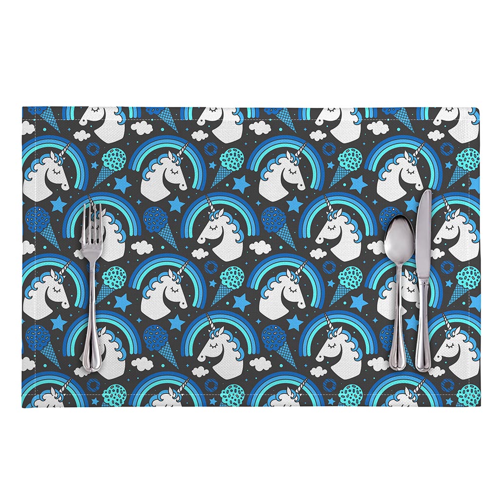 Blue Rainbow Unicorn Pattern Print Placemat